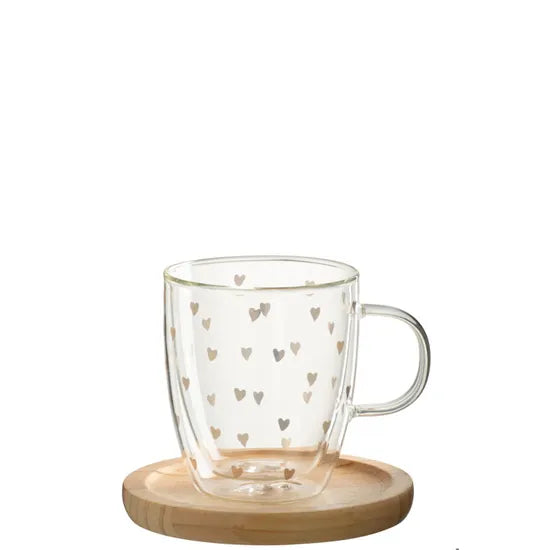 Tasse en verre coeurs dorés