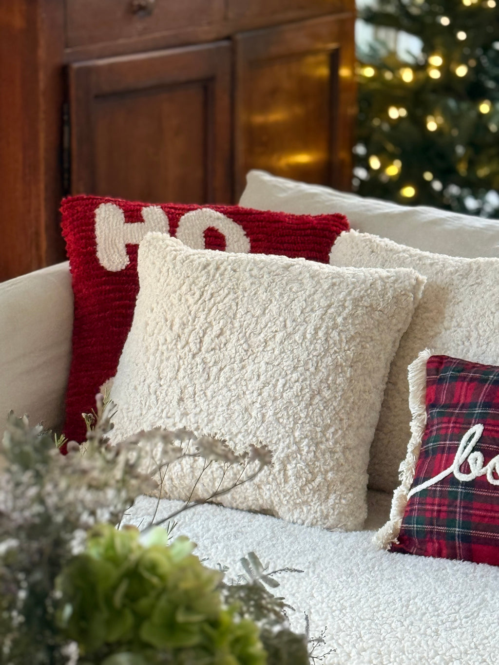 Coussin bouclettes écru carré