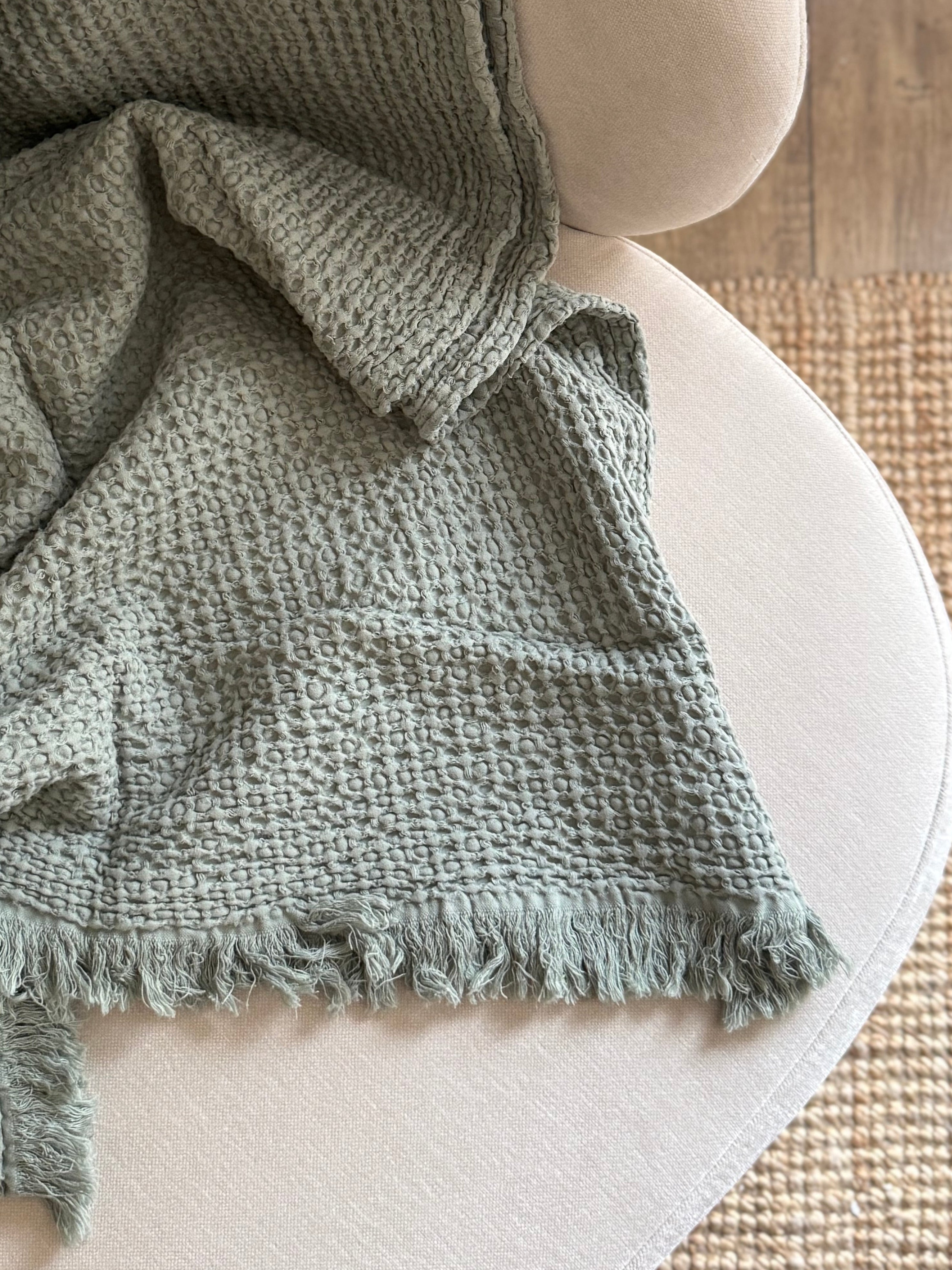 Plaid coton gaufré vert kaki