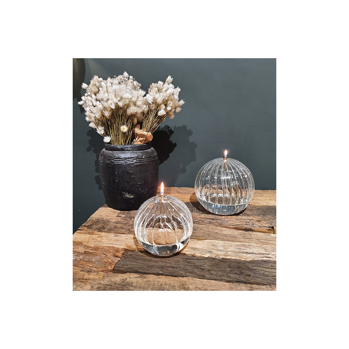 Lampe à huile boule striée S