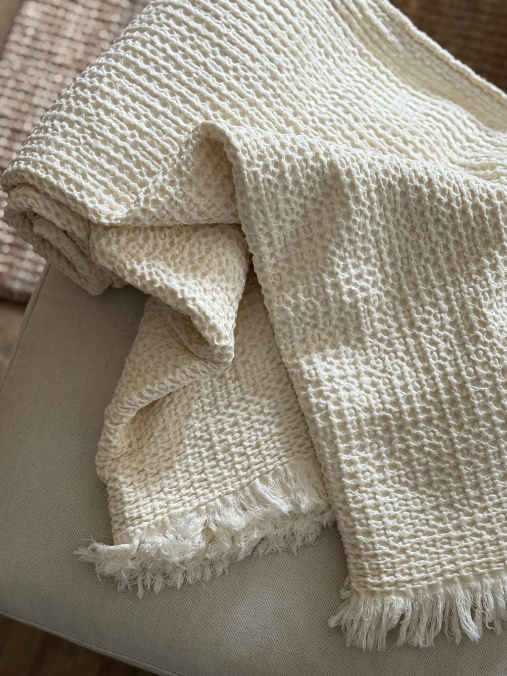 Plaid coton gaufré Écru