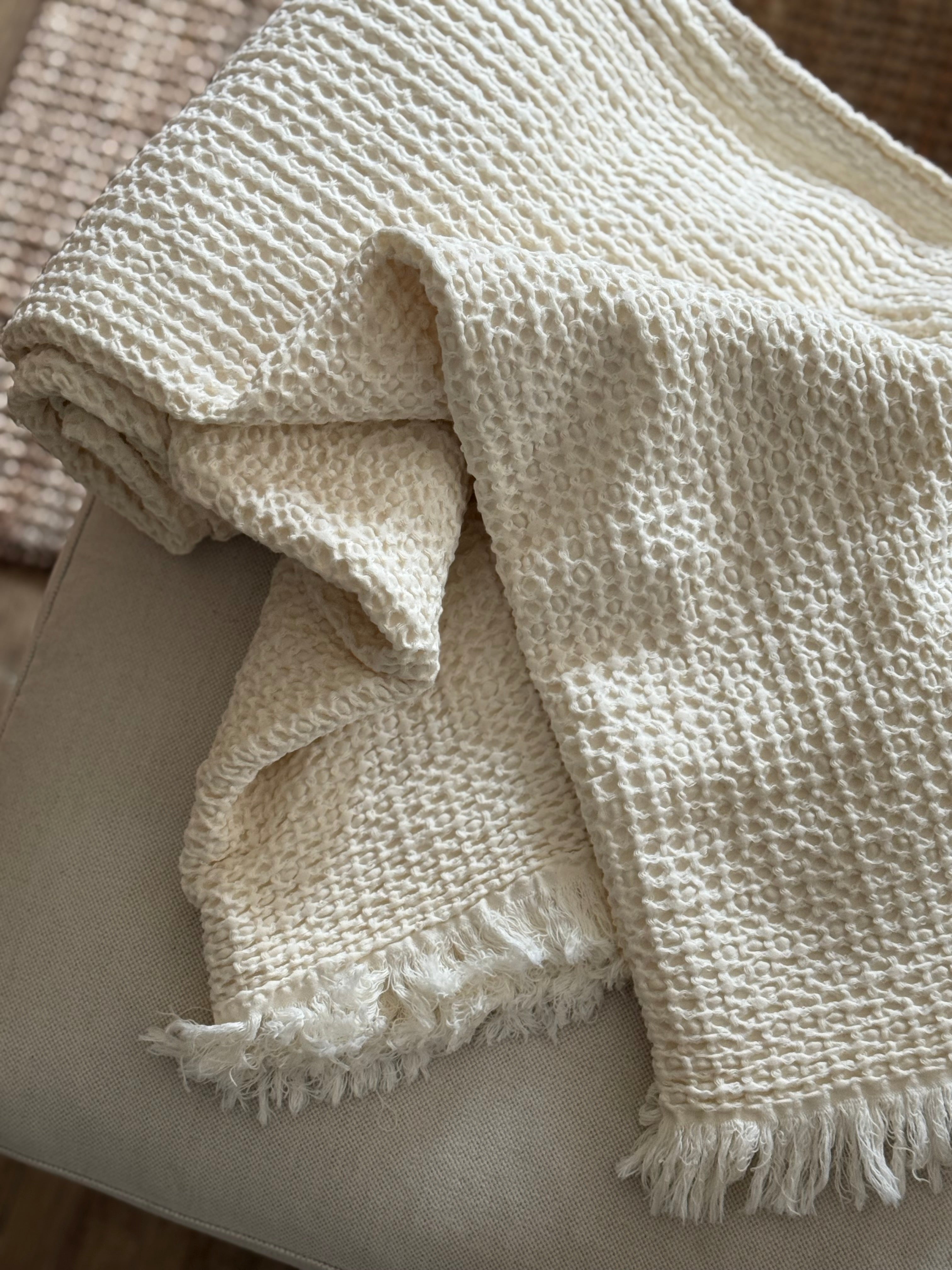 Plaid coton gaufré Écru