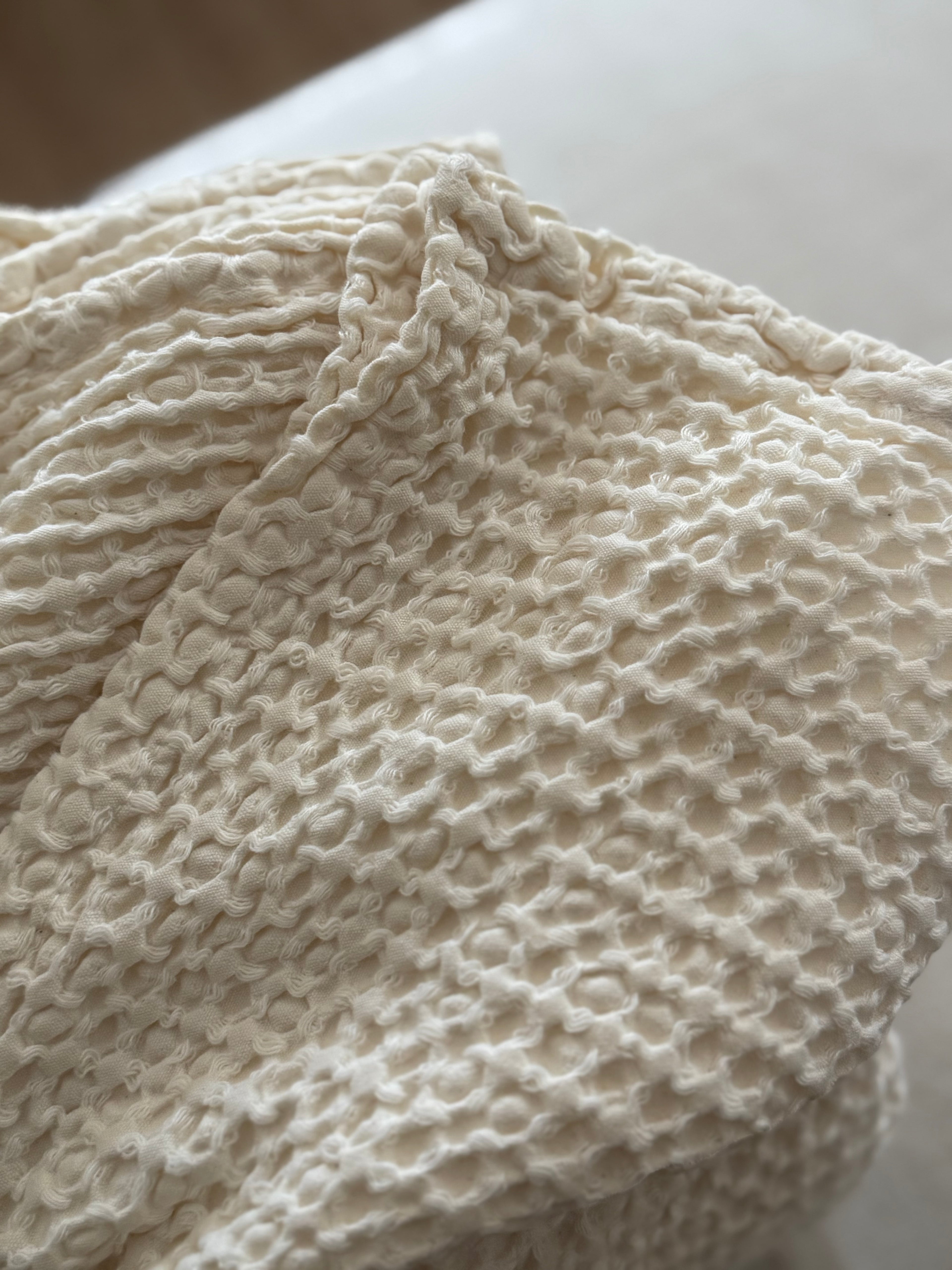 Jeté de lit coton gaufré Écru