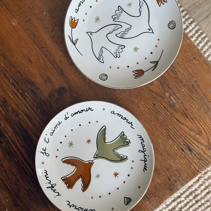 Lot de 4 assiettes AMOUR OISEAUX