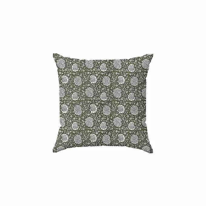Coussin fleurs kaki