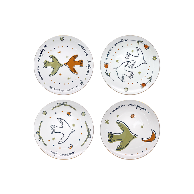 Lot de 4 assiettes AMOUR OISEAUX