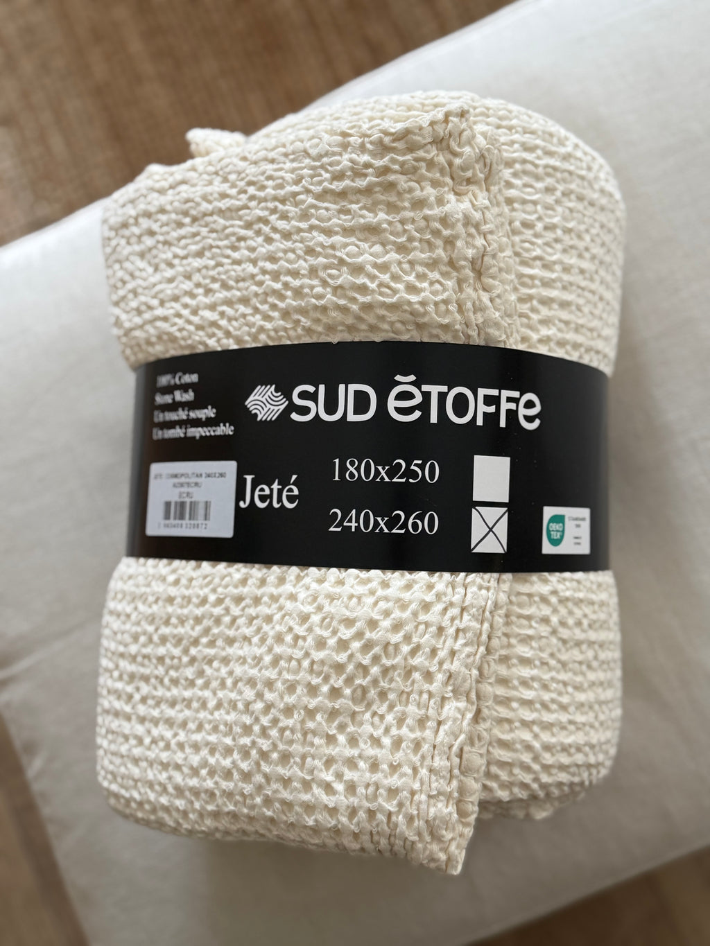 Jeté de lit coton gaufré Écru