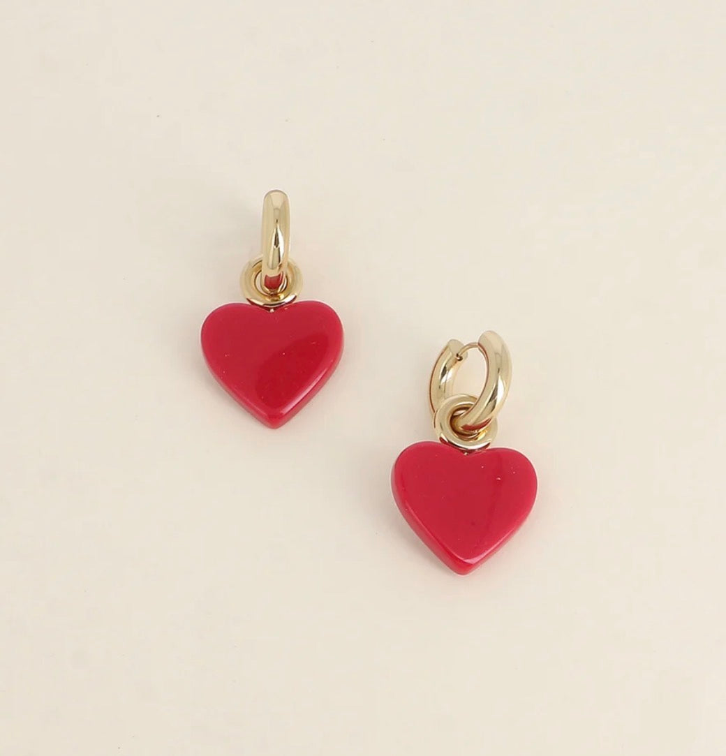 Boucles d’oreilles cœur rouge bordeaux