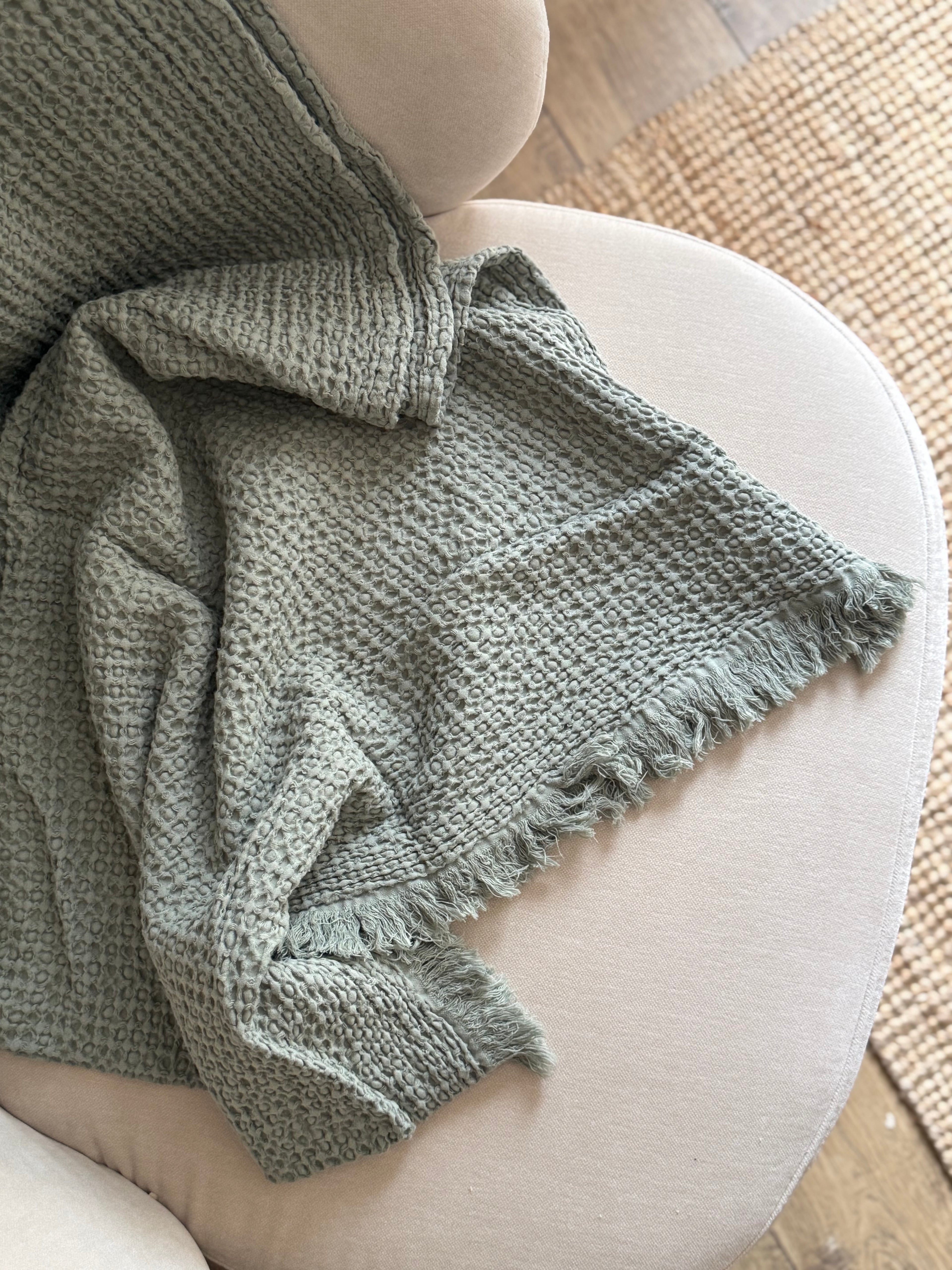 Plaid coton gaufré vert kaki