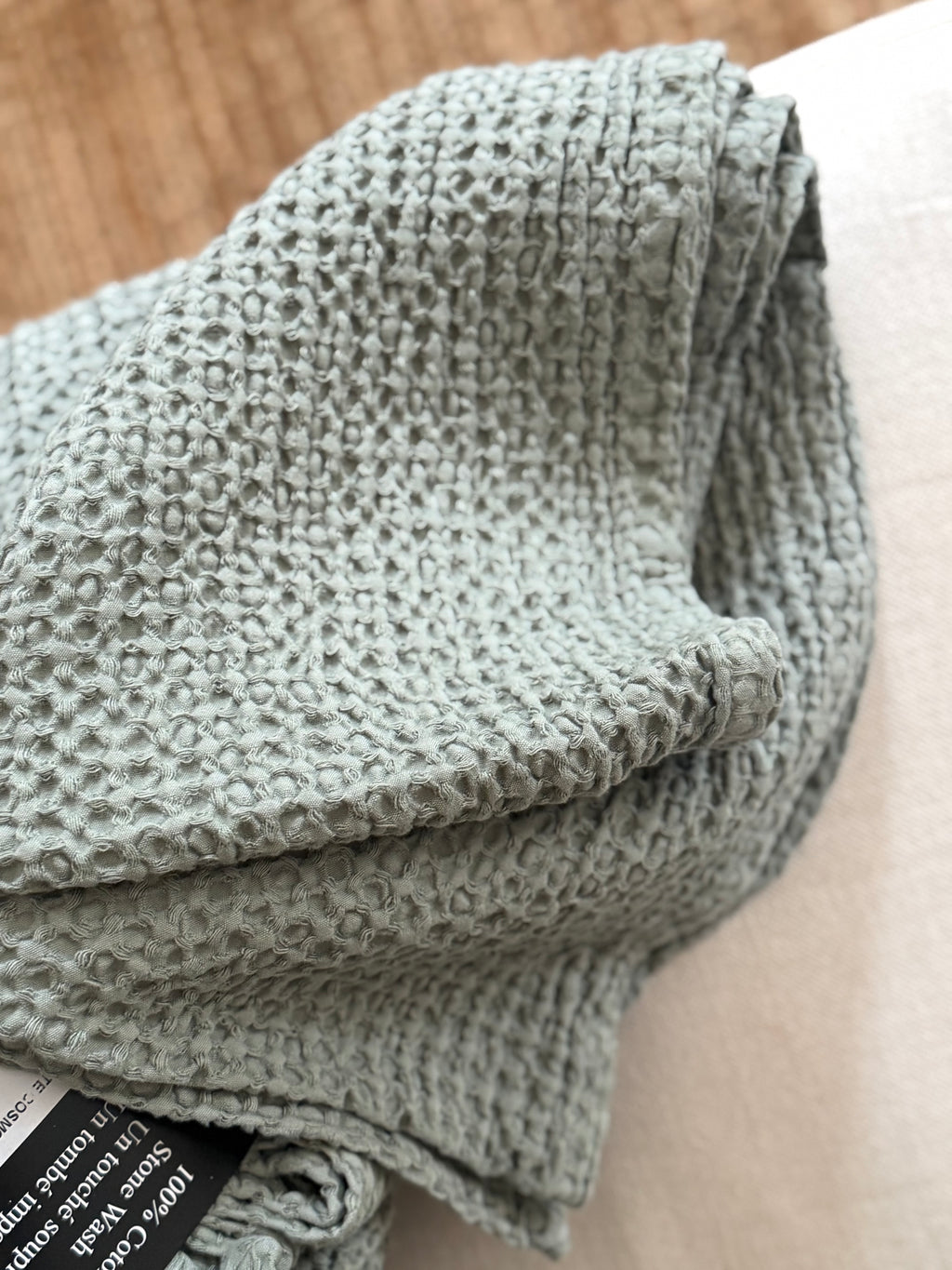 Jeté de lit coton gaufré vert kaki