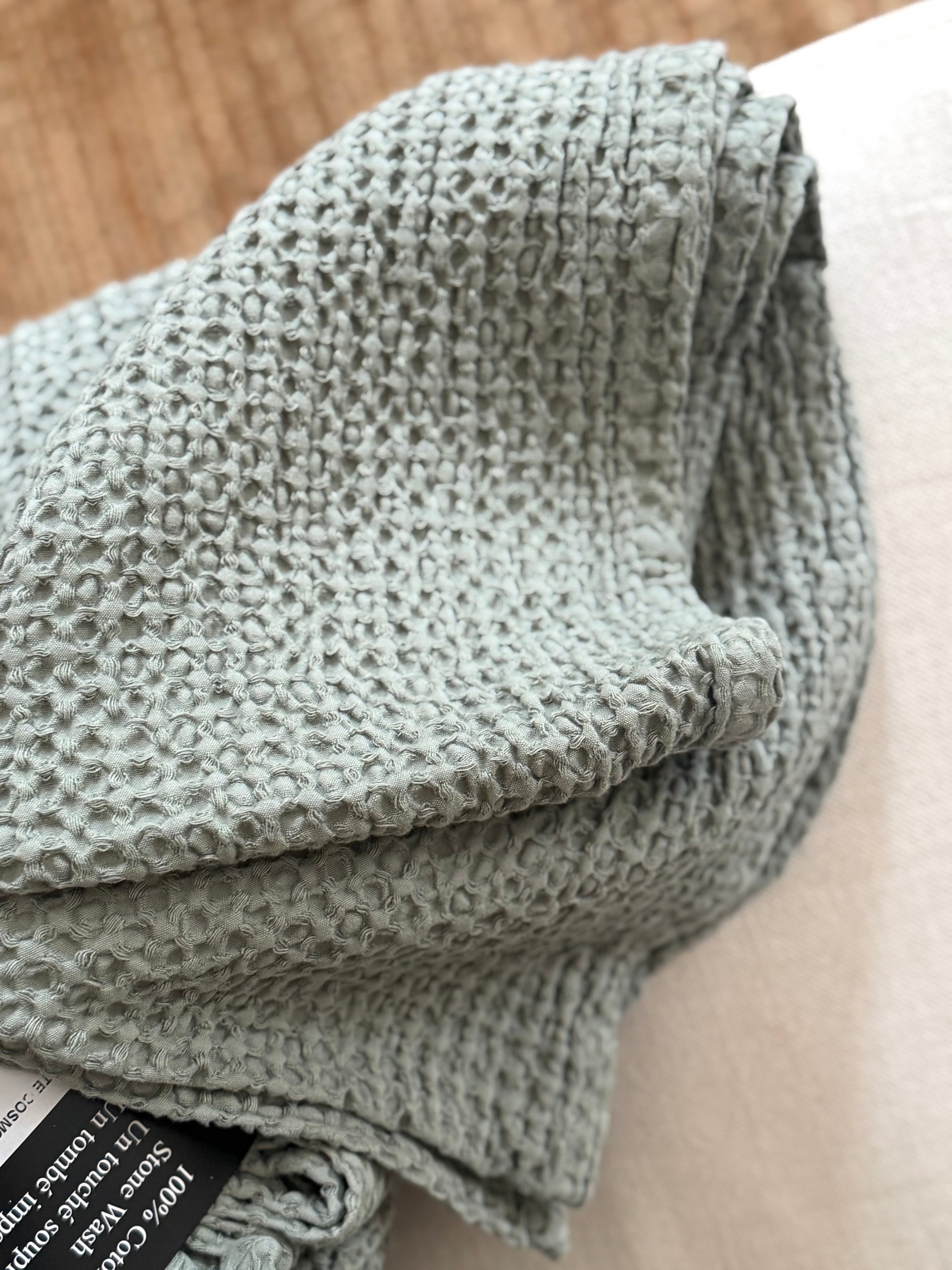 Jeté de lit coton gaufré vert kaki