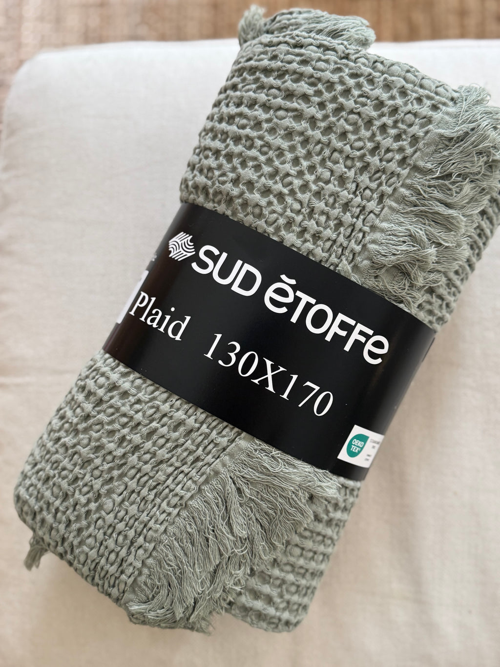 Plaid coton gaufré vert kaki