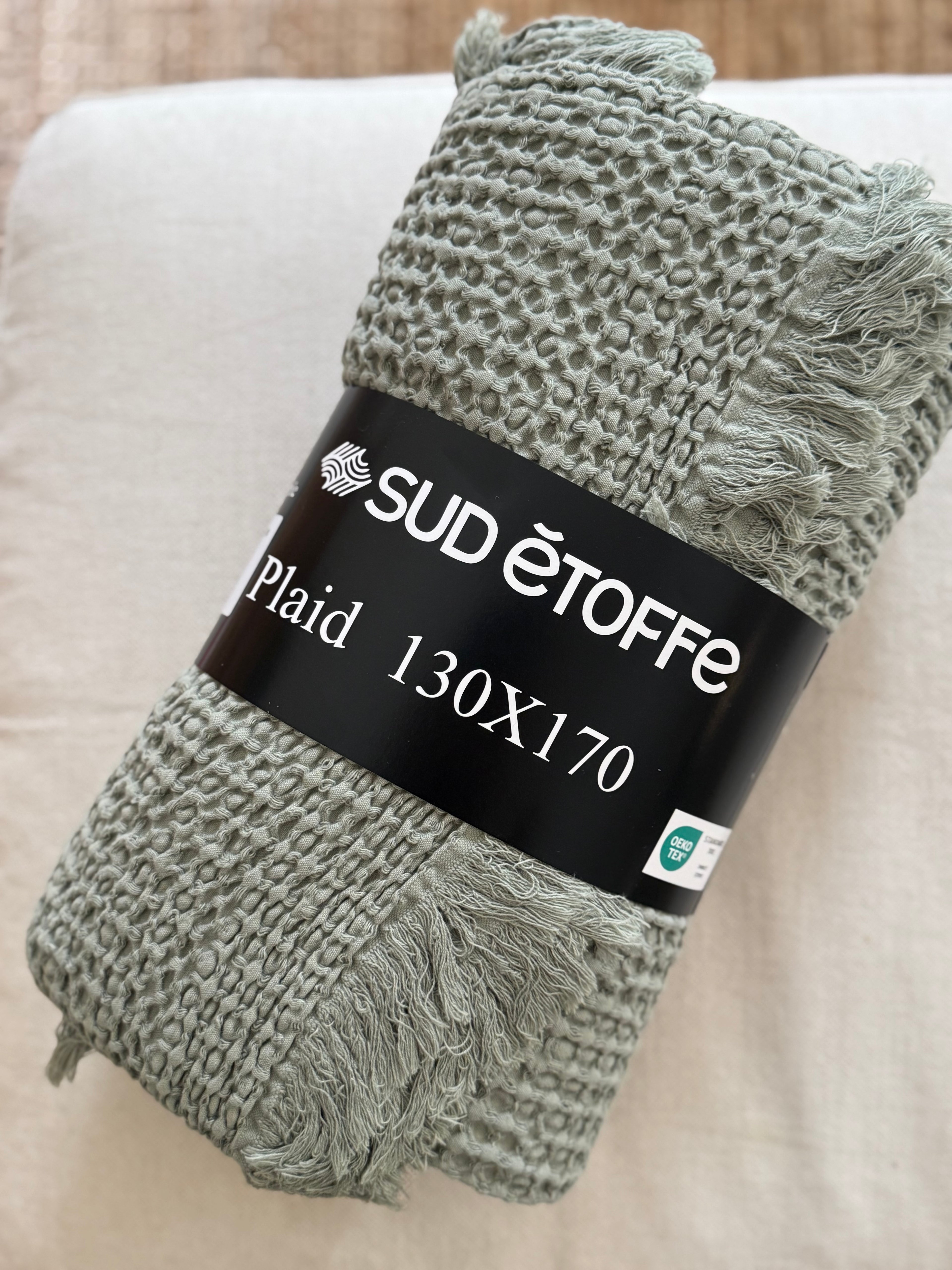 Plaid coton gaufré vert kaki