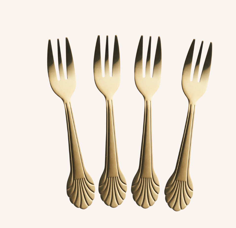 Lot de 4 fourchettes à gâteau dorées