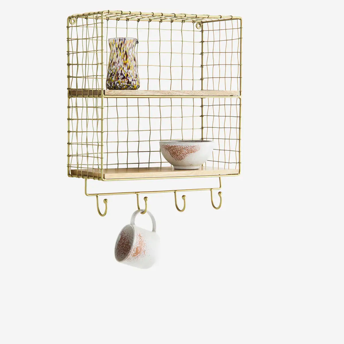 Étagère murale à crochets dorée