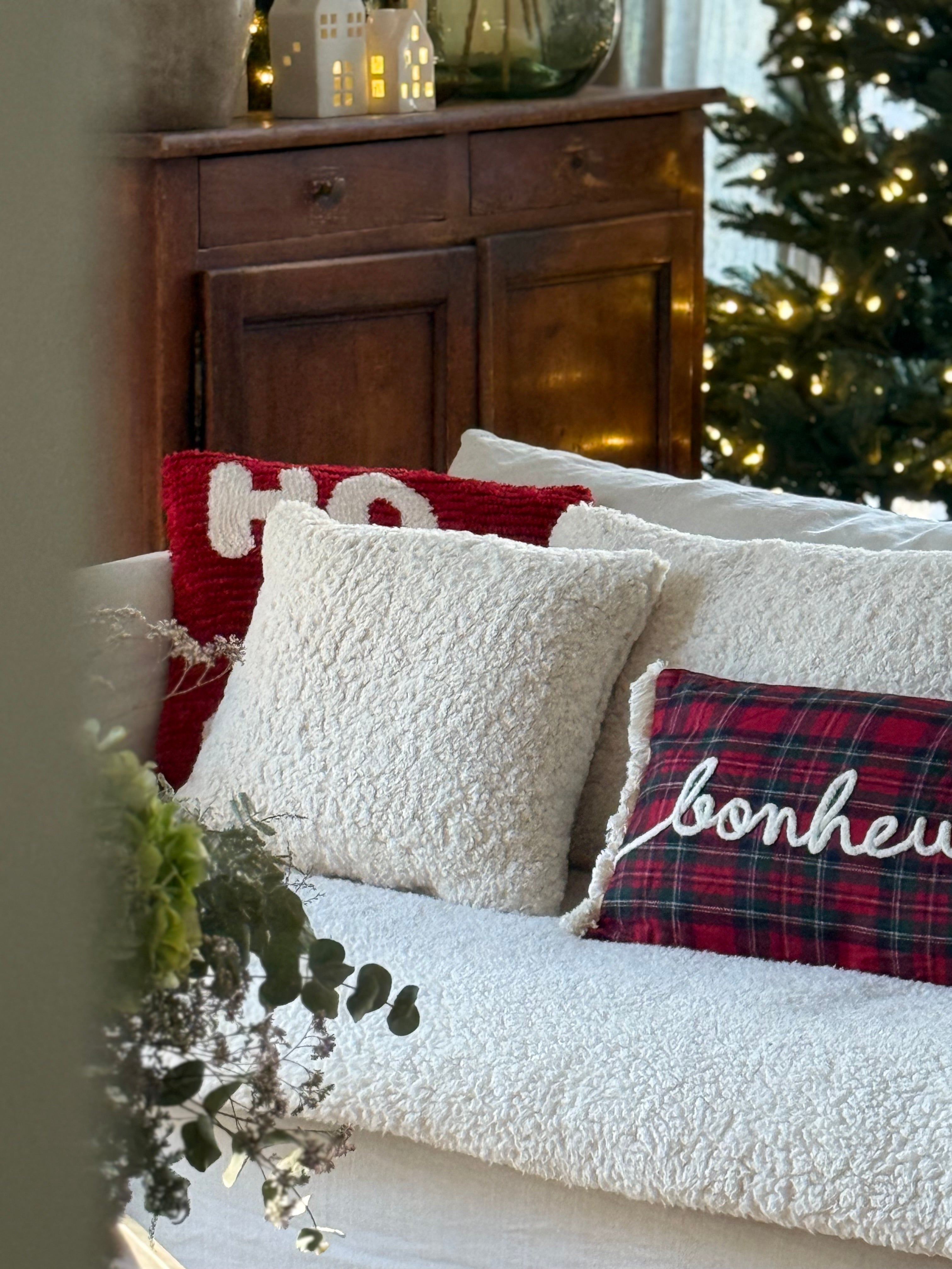 Coussin bouclettes écru carré