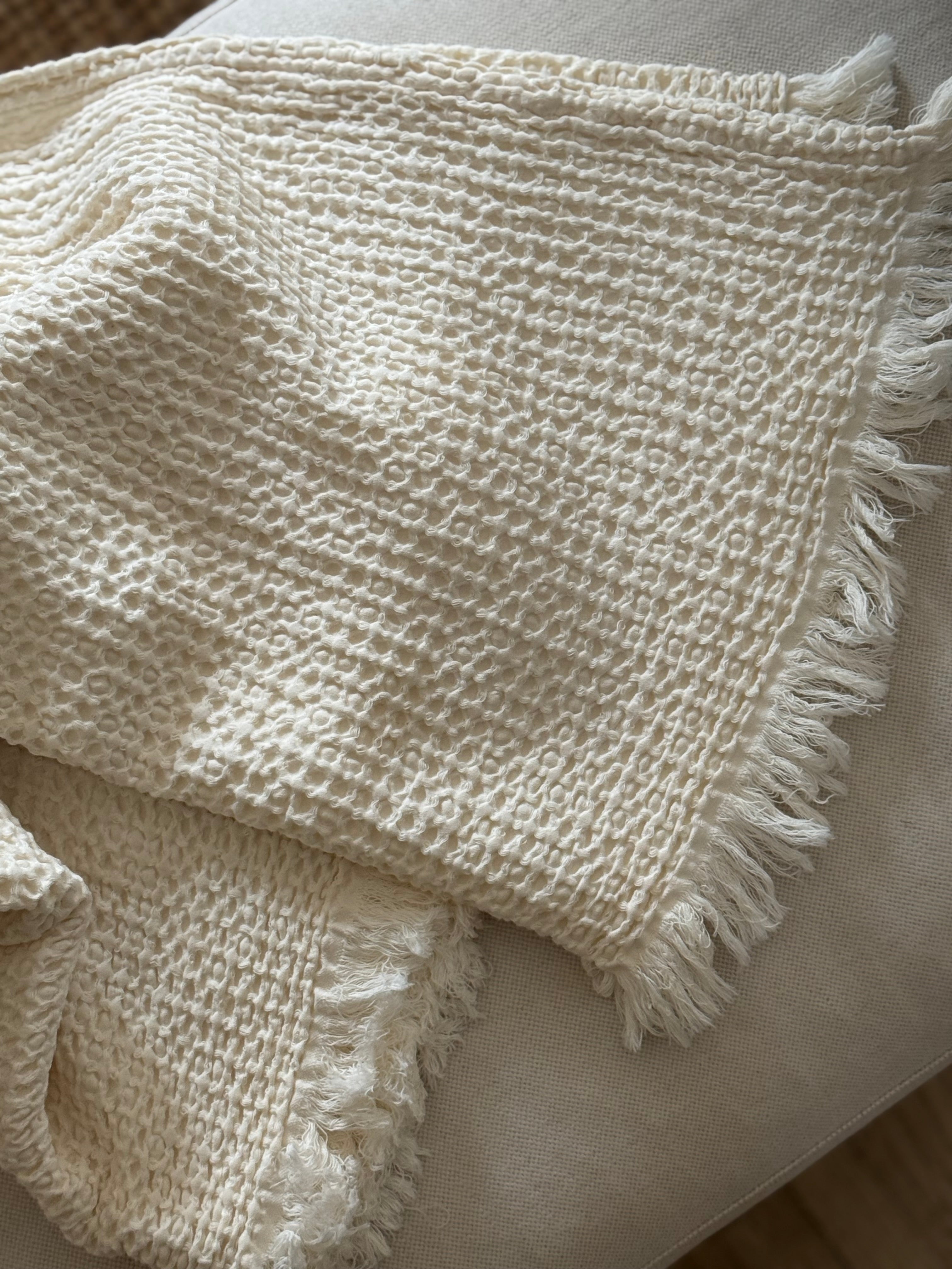 Plaid coton gaufré Écru