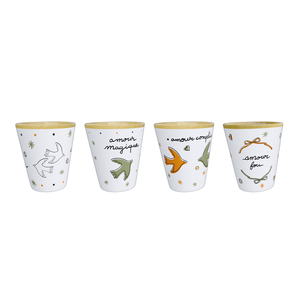 Set de 4 tasses AMOUR OISEAUX